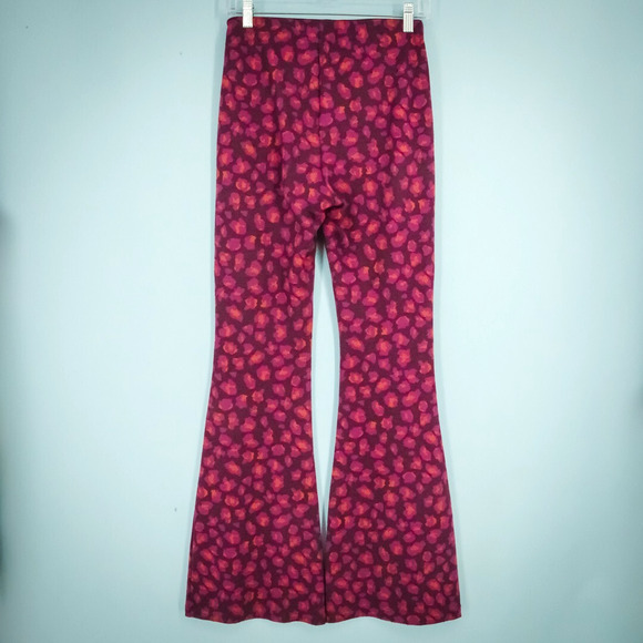 by Anthropologie Size XS Pink Print Pull On Wide Flare Bell Bottom Knit Pants - Picture 3 of 7